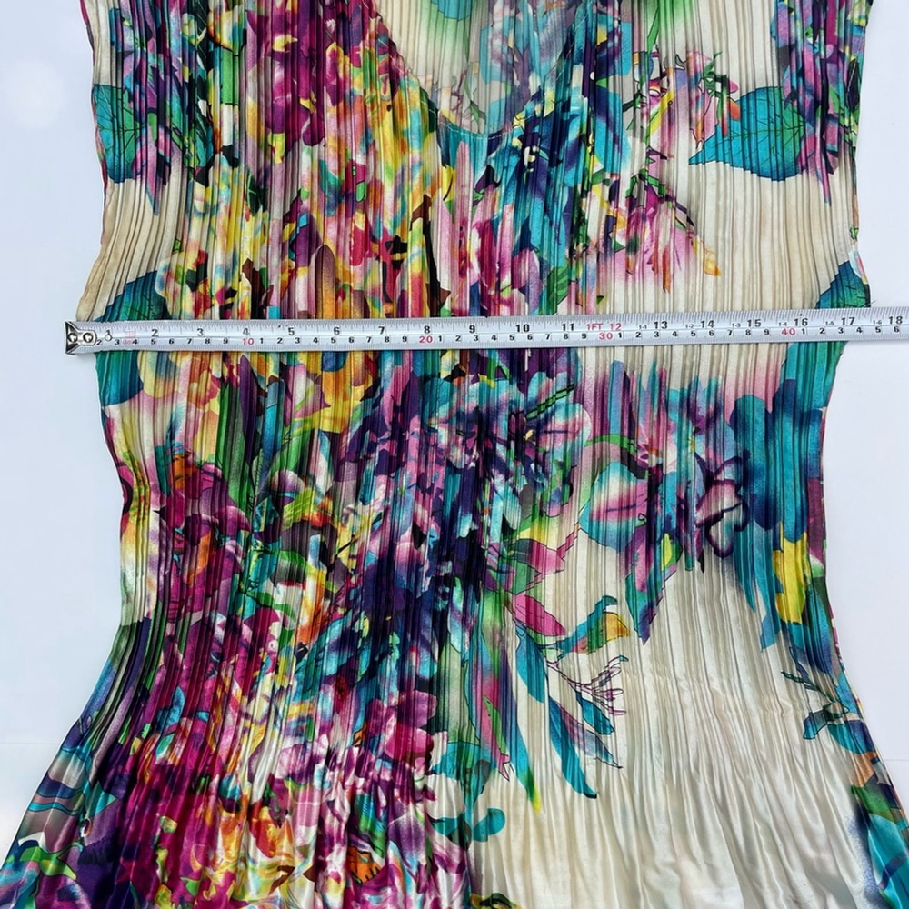 Floral Multicolor Pleated Dress Art-to-Wear Watercolor - Picture 6 of 7